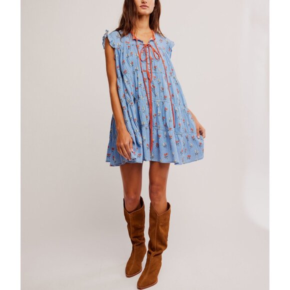 Free People Blue and Red Floral Mini Dress - Picture 4 of 10